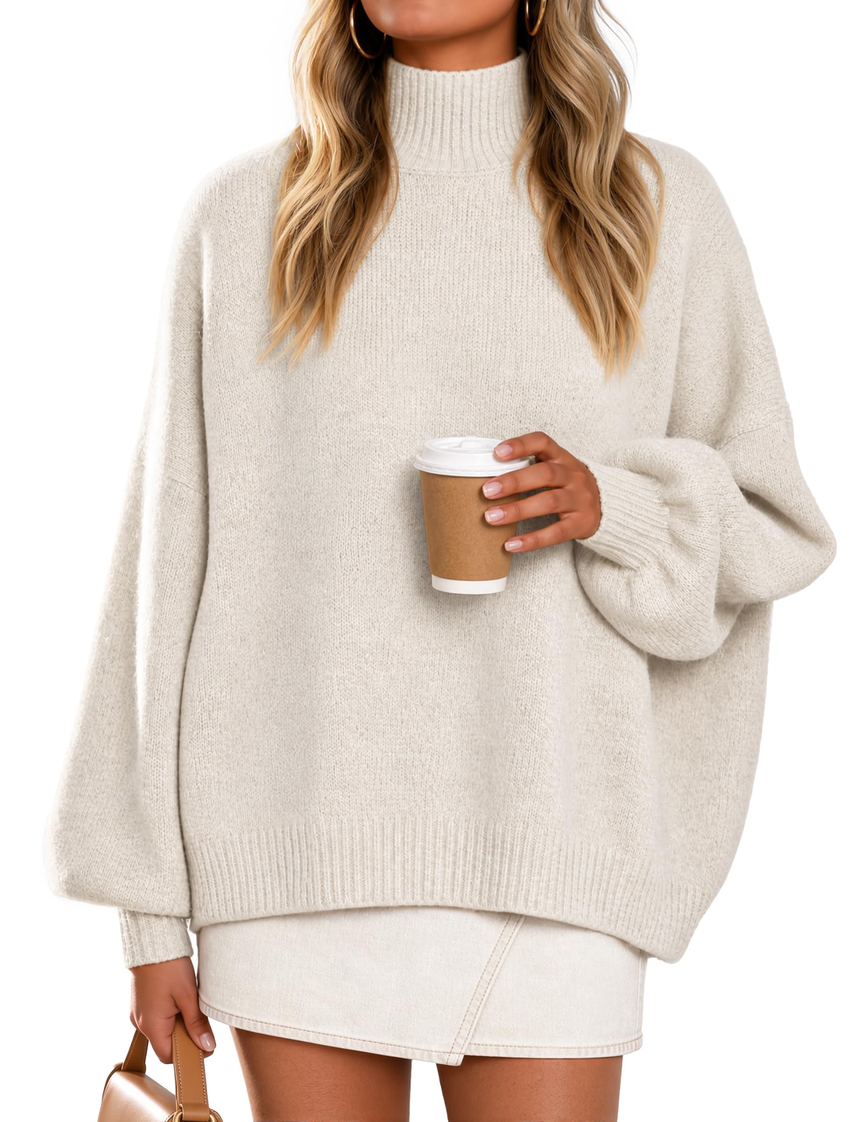 ZESICA Women's Fall Winter Long Sleeve Turtleneck Oversized Sweaters