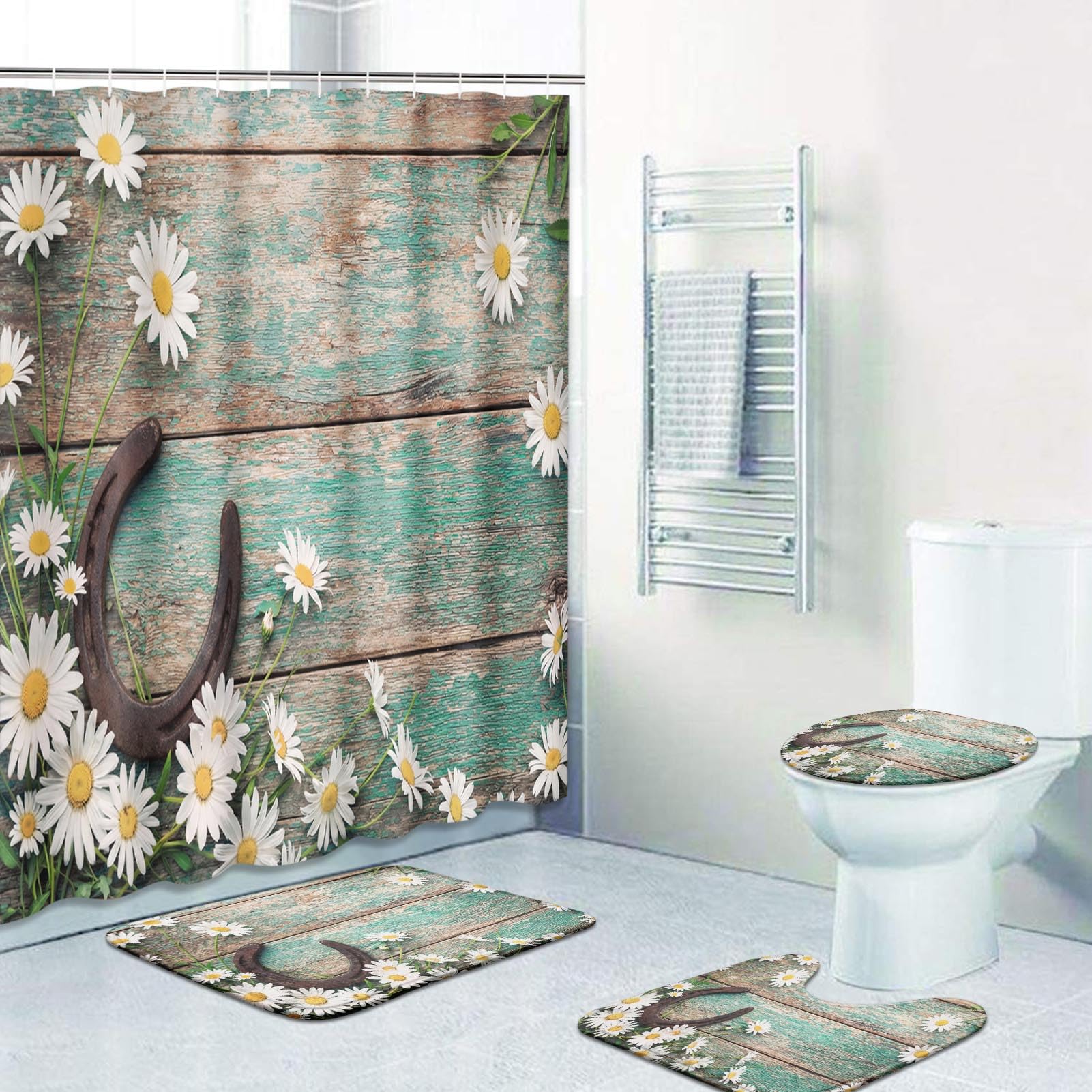 Rideaux de douche style grange vintage pour créer une ambiance chalet authentique dans votre bain