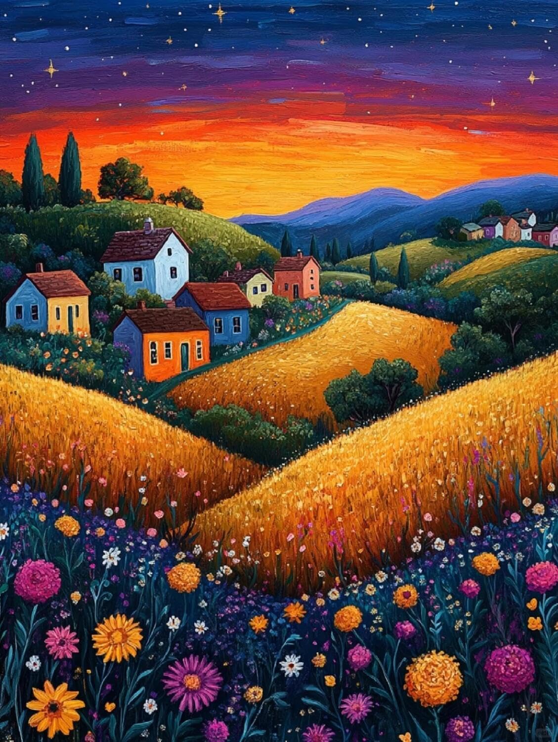 Rqwybcaxn Bead Cross Stitch Kits Town at Night 40x50cm