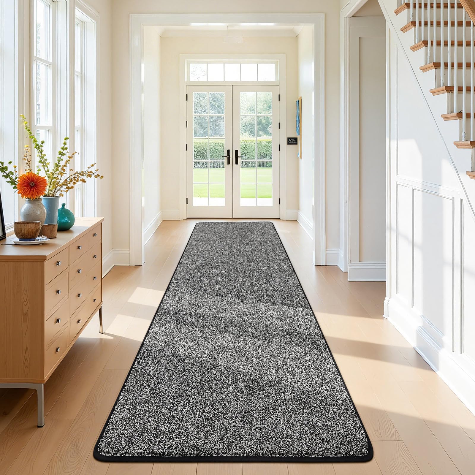 SHACOS Läufer Flur 80x250 cm Kurzflor Teppich Läufer Waschbar Teppichläufer rutschfest Flur Teppich für Wohnzimmer, Schlafzimmer, Küche, Schwarz