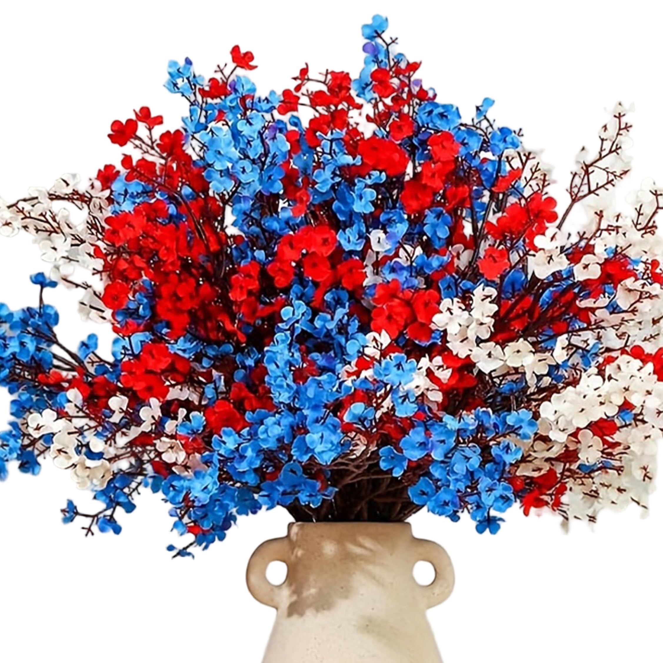 Neptuiby Red White and Blue Flowers, 21PCS Babys Breath Artificial Flowers, Patriotic Red White Blue Silk Flower for 4th of July, Memorial Day Decor.