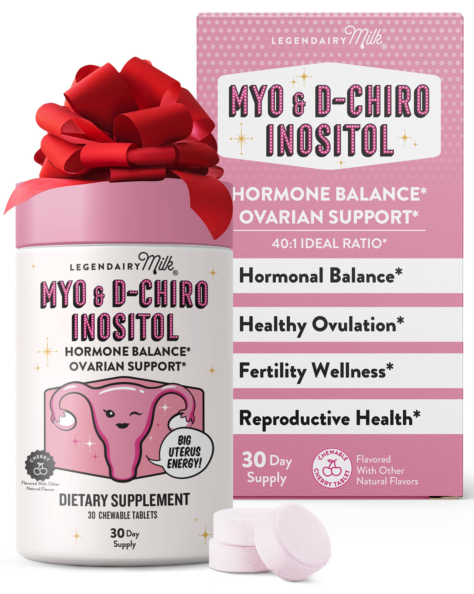 Legendairy Milk Pure Inositol Chewable Tablets - Myo-Inositol & D-Chiro Supplement for Hormonal Balance & Fertility Support - Ideal 40:1 Ratio - 30 Day Supply