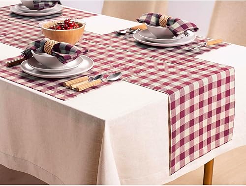 Miniatura 4 de Solino Home Camino de mesa de lino a cuadros de 120 pulgadas de largo, 100% lino puro, 14 x 120 pulgadas, camino de mesa extra largo, rosa