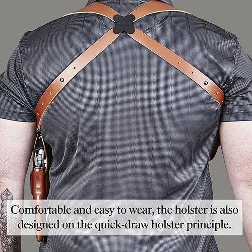 Miniatura 6 de Funda de hombro fabricada con cuero genuino de alta calidad, para Glock 17, 22, 31, Sig Sauer P220, P226, P227 y tamaño completo de 1911 y otros,