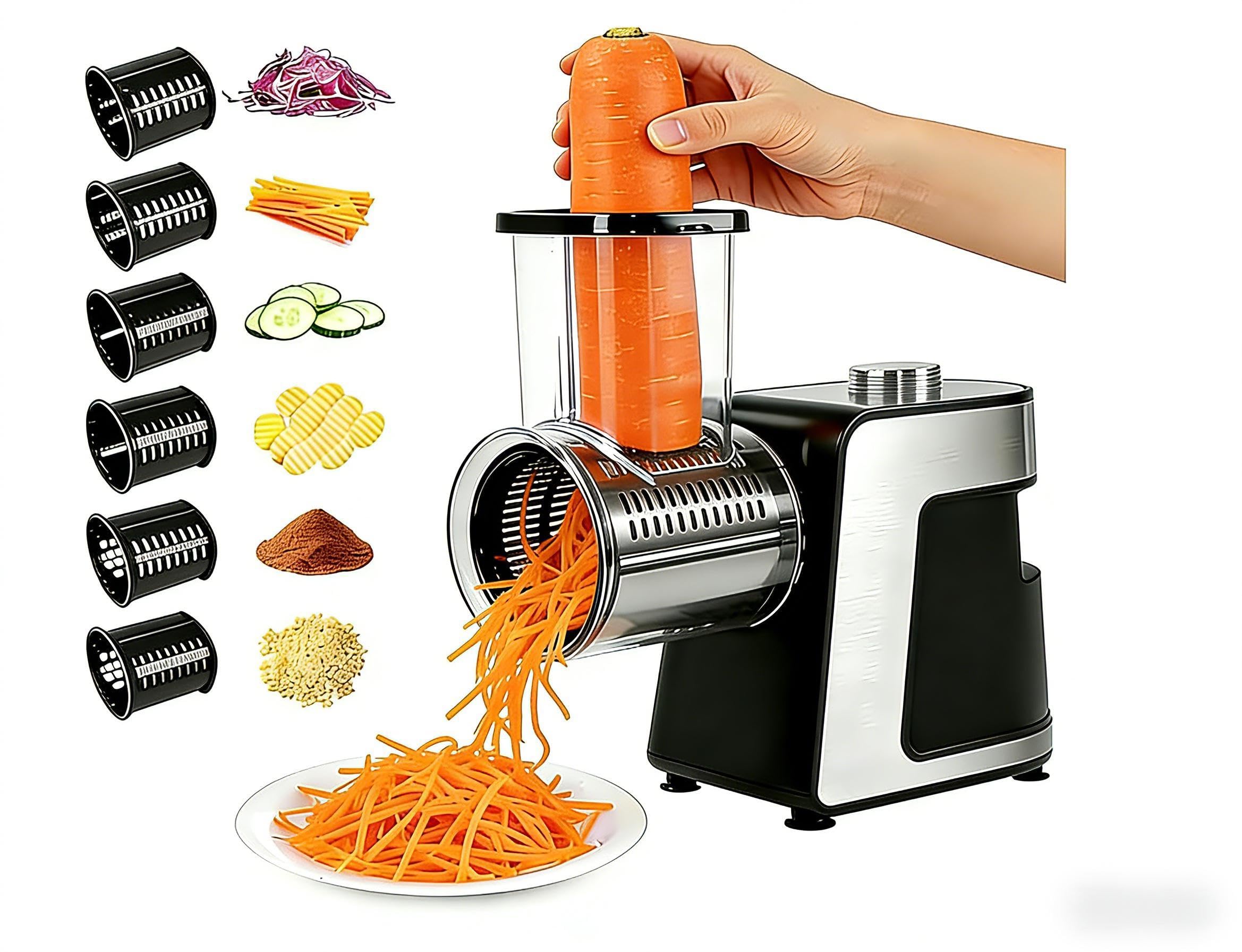 Cortador de verduras eléctrico 1000 W con motor de cobre, cuchillas de acero inoxidable (10 cuchillas de repuesto), material ABS, negro, 15 x 12 x 20 cm, independiente
