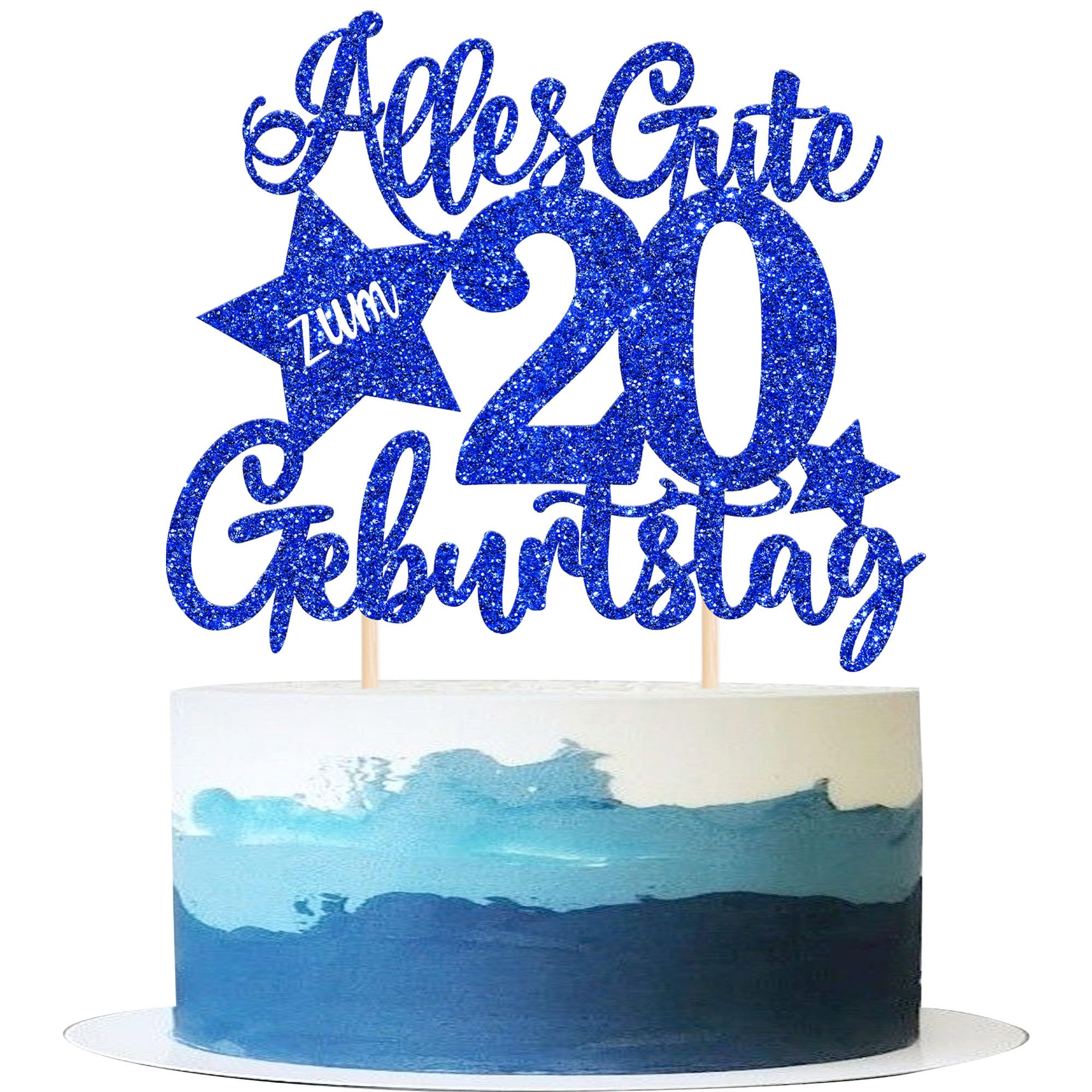 1 Stück 20th Geburtstag Tortendeko Alles Gute zum 20 Geburtstag Kuchen Deko Happy Birthday Cake Topper für 20th Jahrestag Party Kuchen Dekoration Blau