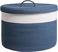 Vista 26 de Cesta de almacenamiento extra grande de 16 x 16 x 18 pulgadas con tapa, cestas de almacenamiento de cuerda de algodón, canasta de lavandería, Gris