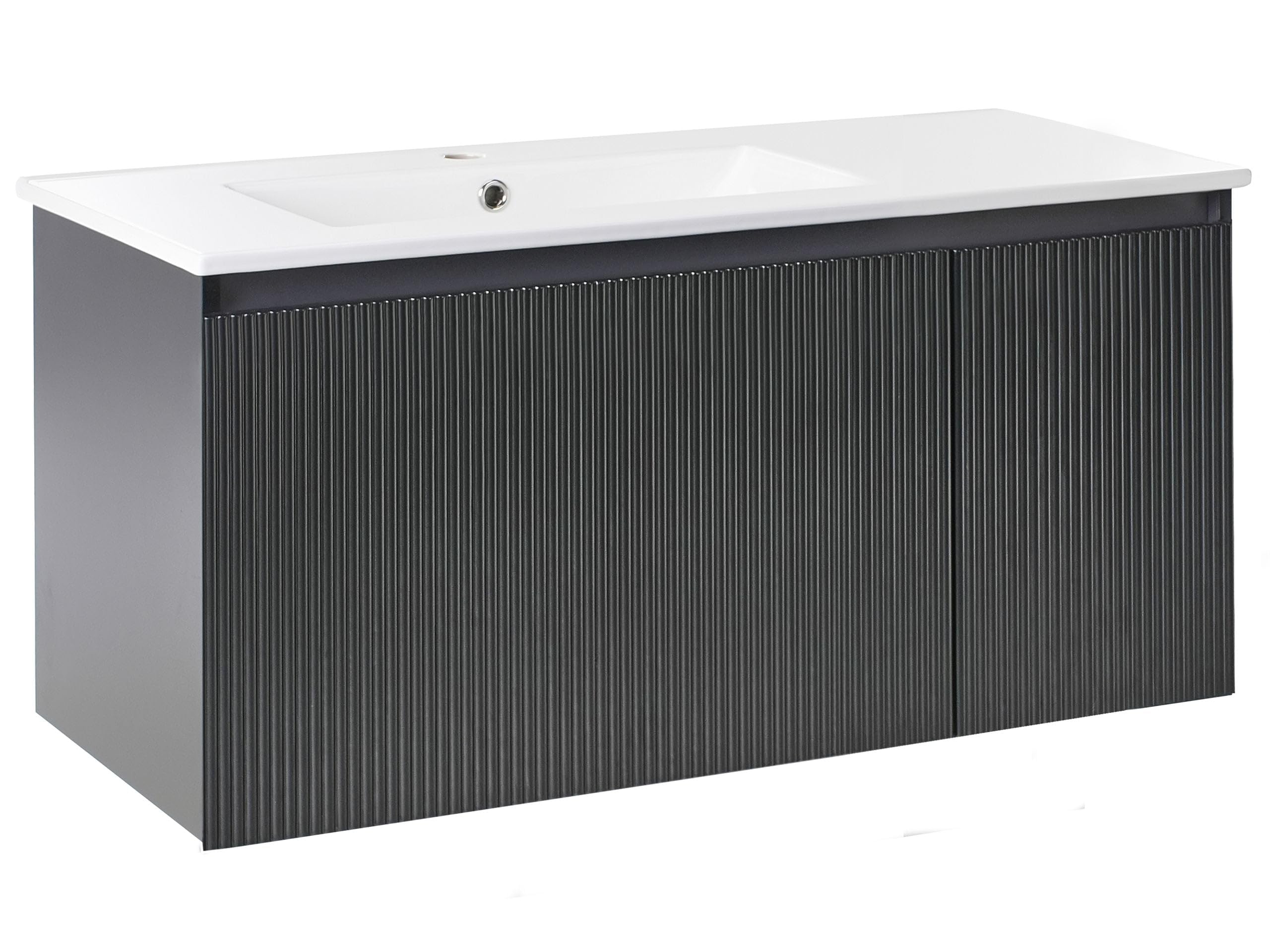 Beliani Mueble de baño suspendido con Lavabo de Madera sintética con almacenaje 100 cm Negro Tiete