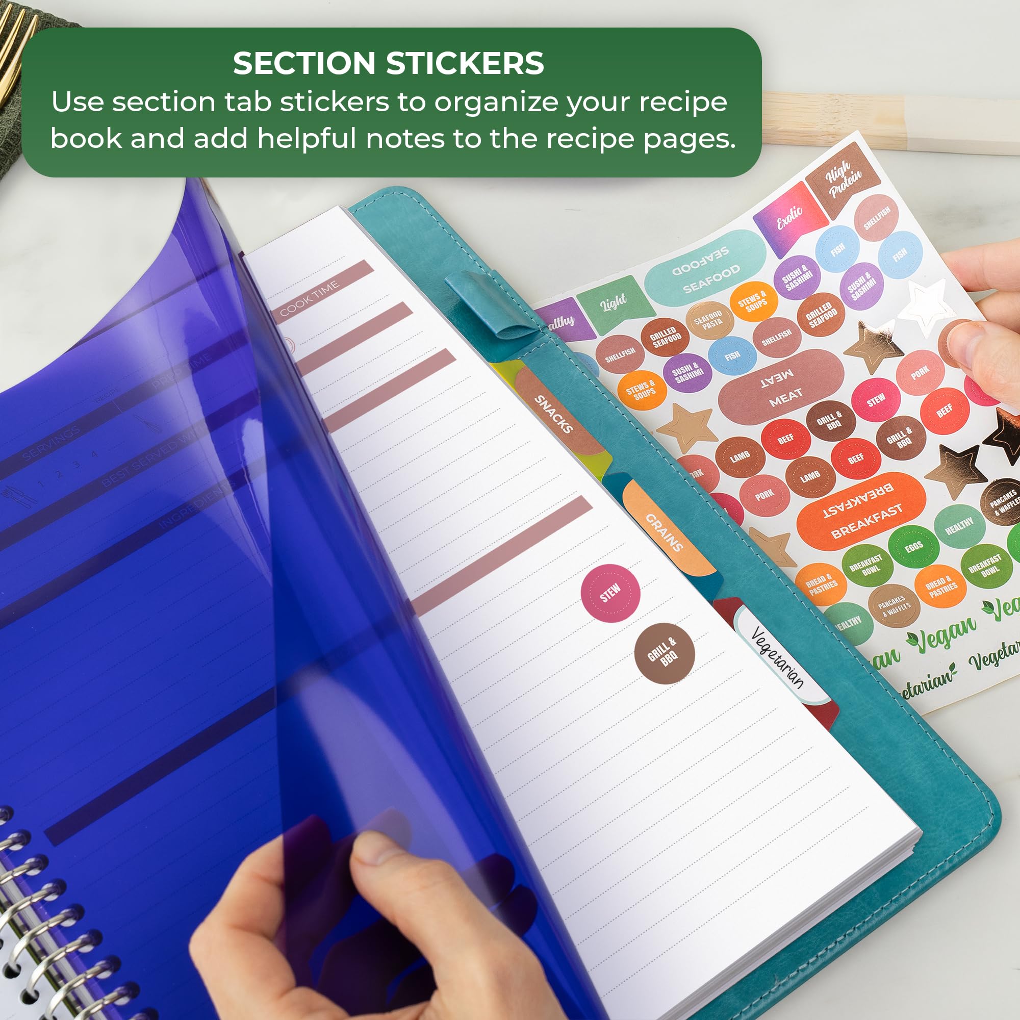 Clever Fox Raccoglitore per ricette con linguette, organizer ad anelli con pagine bianche per scrivere le tue ricette, libro di cucina di famiglia personalizzato, 220 ricette, 23,9 x 32 cm (turchese)