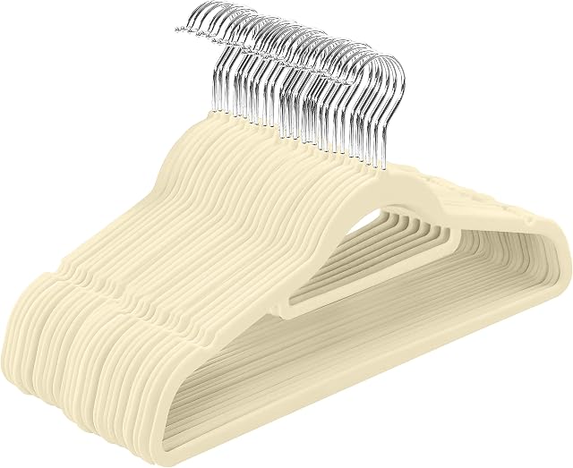 Utopia Home Premium Non-Slip Velvet Hangers [Set of 50] (42cm)  Heavy Duty Velvet Suit Hangers with Tie Bar, 360 degree rotatory hook  Space saving, sturdy to hold Jacket, Jumper & Pullover (Ivory)