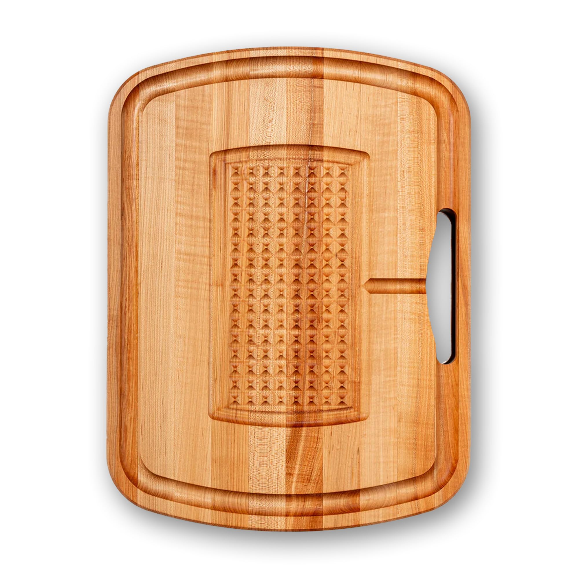 John Boos Maple Wood Cutting Board, 24”x18” – 2.25” Thick, 31-lb Reversible Wooden Butcher Block with Catch Pan, Sloped Juice Groove, Edge-Grain & Finger Grips - Carving Series