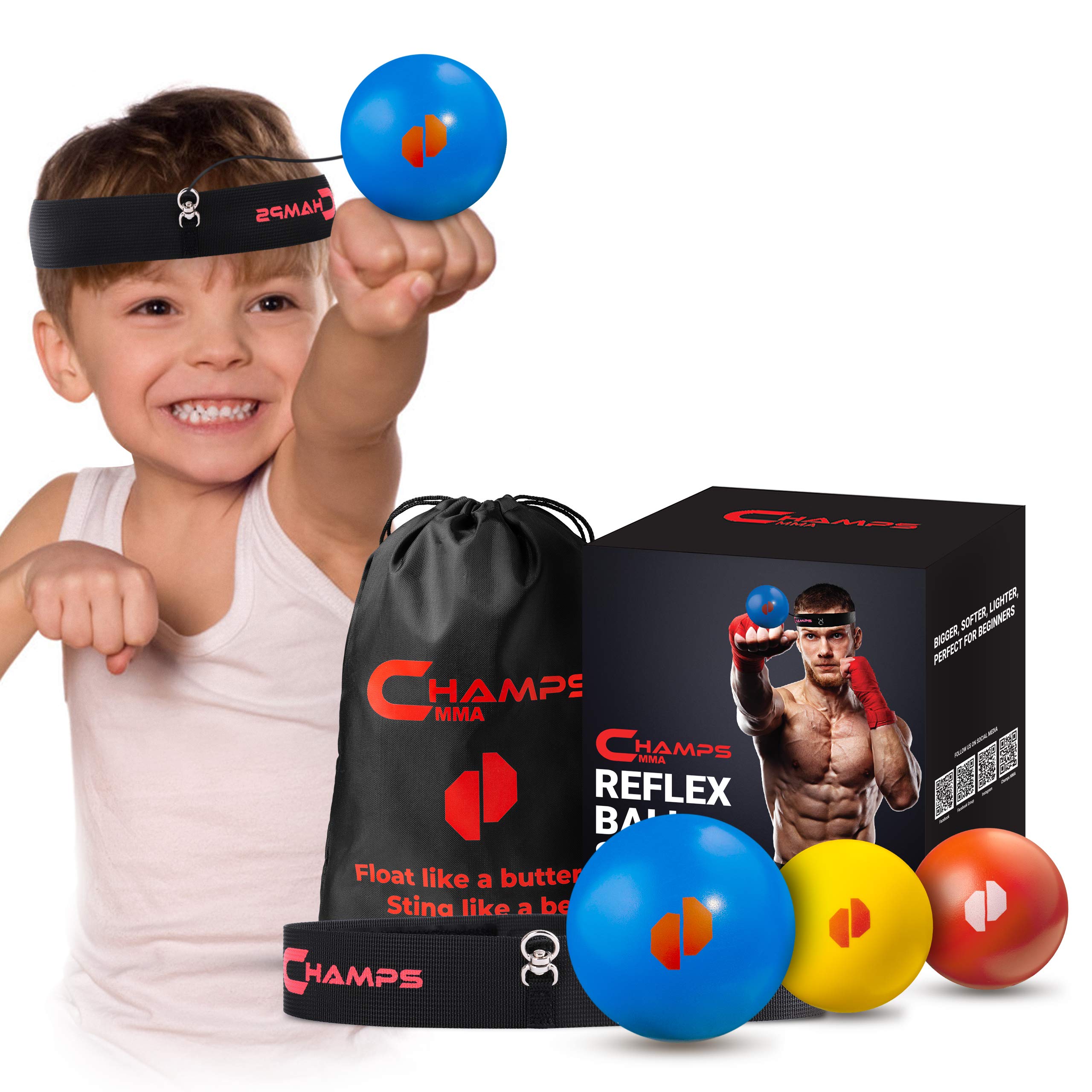 Champs MMA Boxing Reflex Ball Great for Reaction Speed and Hand Eye Coordination Training Boxing Equipment Fight Speed, Boxing Gear, Punching Ball Reflex Bag (Kids Set)