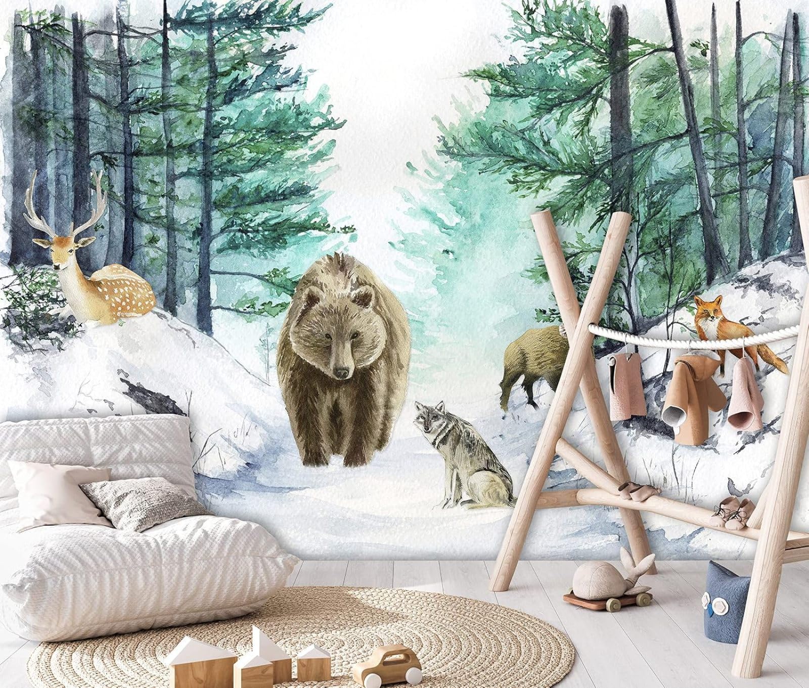 Kfjhgbdshhj 3D Mural Photo Mural-Wallpaper For Children's Room Forest Animals Forest Animals Watercolour - Includes Paste - For Children Motif,350Cmx256cm Poster - Wall Sticker - Frameless Picture