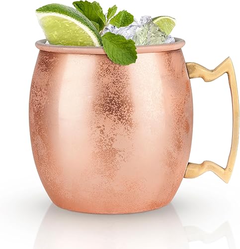 True Moscow Mule - Taza de acero inoxidable, tazas de cobre para mulas de Moscú, accesorios de carrito de barra de cobre, 16 onzas, juego de 1