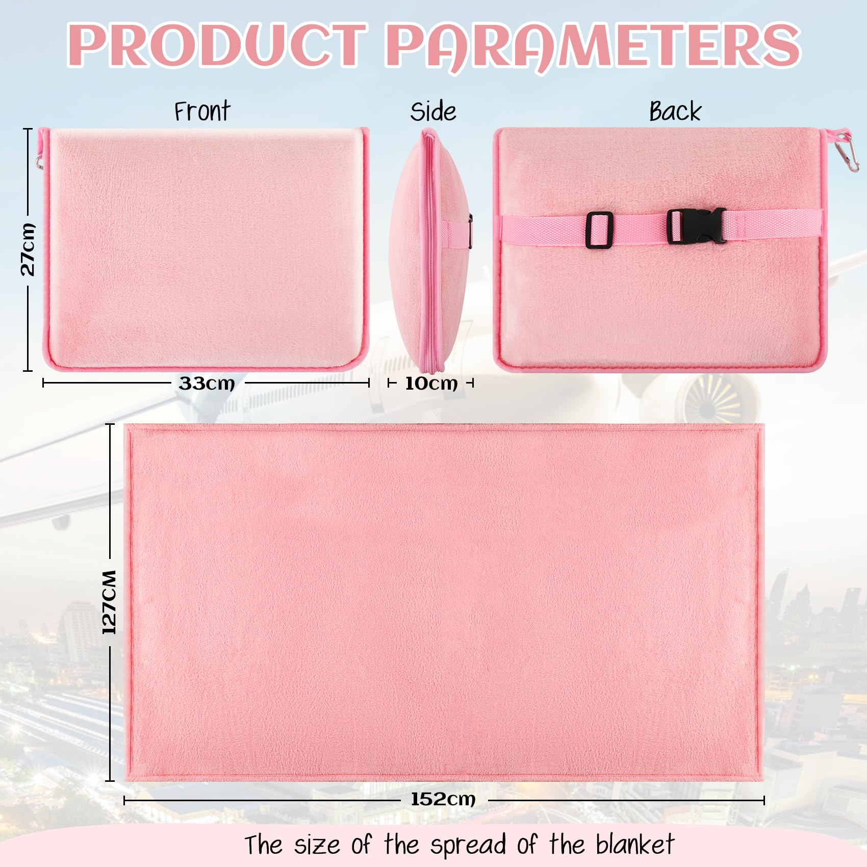 Manta de Viaje en Mini Funda Suave, Premium Suave 2 en 1 Manta de avión Bolsa Suave, Almohada Portátil para Adultos, Niños con Funda, Manga para Equipaje, Clip para Mochila, Viajes de Negocios, Rosa