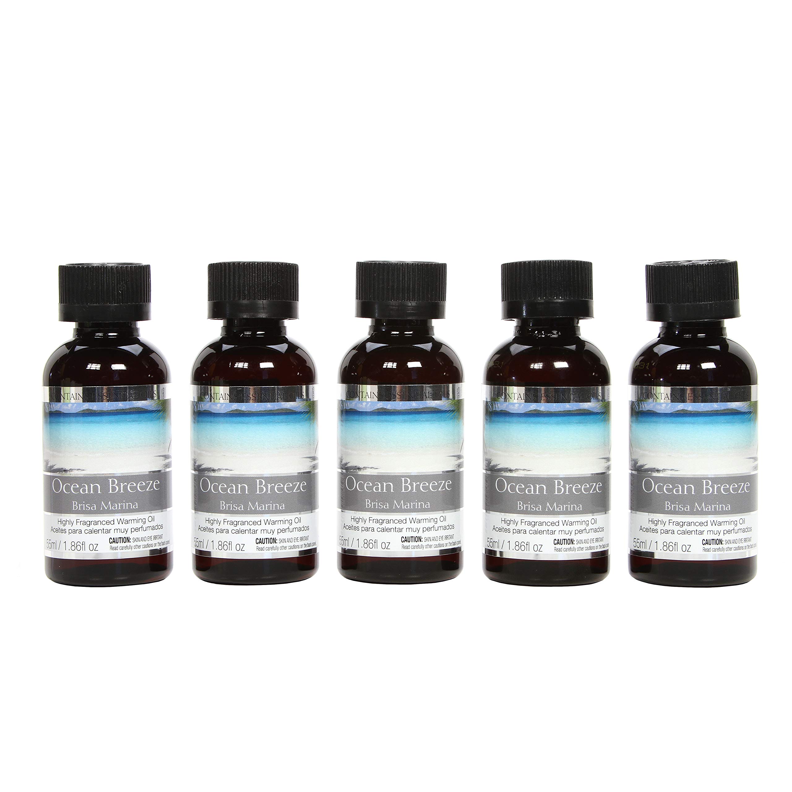 Set of 5 Hosley Ocean Breeze Highly Scented Warming Oils 1.86 Fluid Ounce Each. Ideal Gift for Weddings Spa Reiki Meditation Settings P1