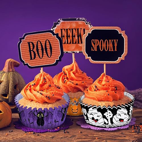 Miniatura 6 de 600 piezas de forros para cupcakes de Halloween, tazas para hornear, calabaza, fantasma, momia, vampiro, gato negro, envoltura de cupcakes, lindo