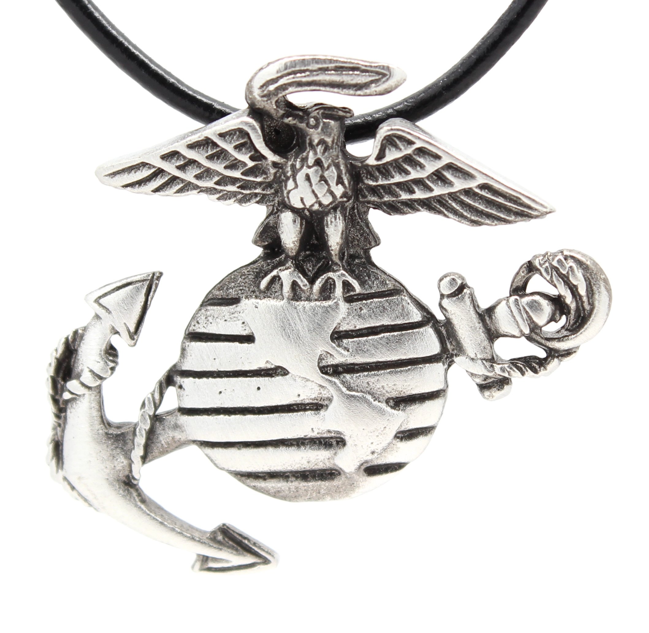 Trilogy JewelryPewter USMC Marine Corps Insignia Semper Fi Pendant on Leather Necklace