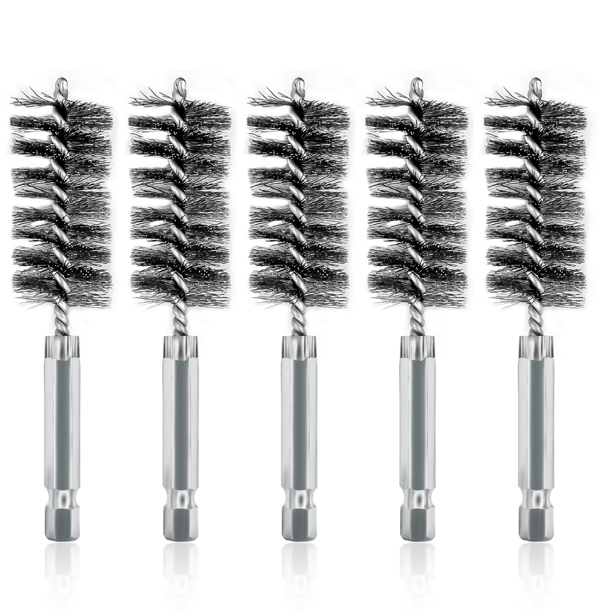 ASNOMY 5Pcs 7/8" Stainless Steel Bore Brush Set, Stainless Steel Bristles, Twisted Knotted, for Power Drill Cleaning