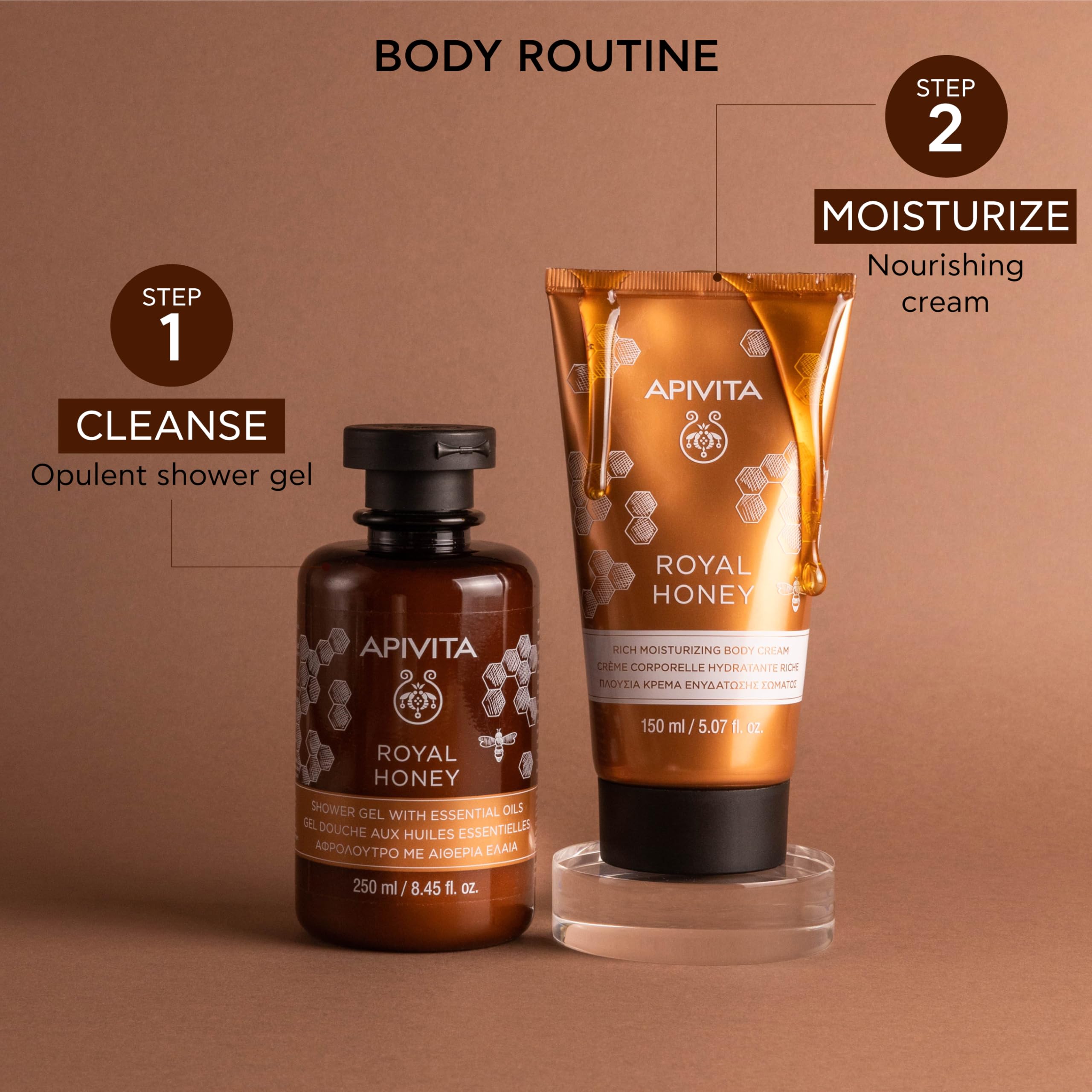 Apivita Royal Honey Rich Moisturizing Body Cream | Deeply Moisturizes, Nourishes & Replenishes with Honey & Beeswax, 150 mL / 5.07 oz