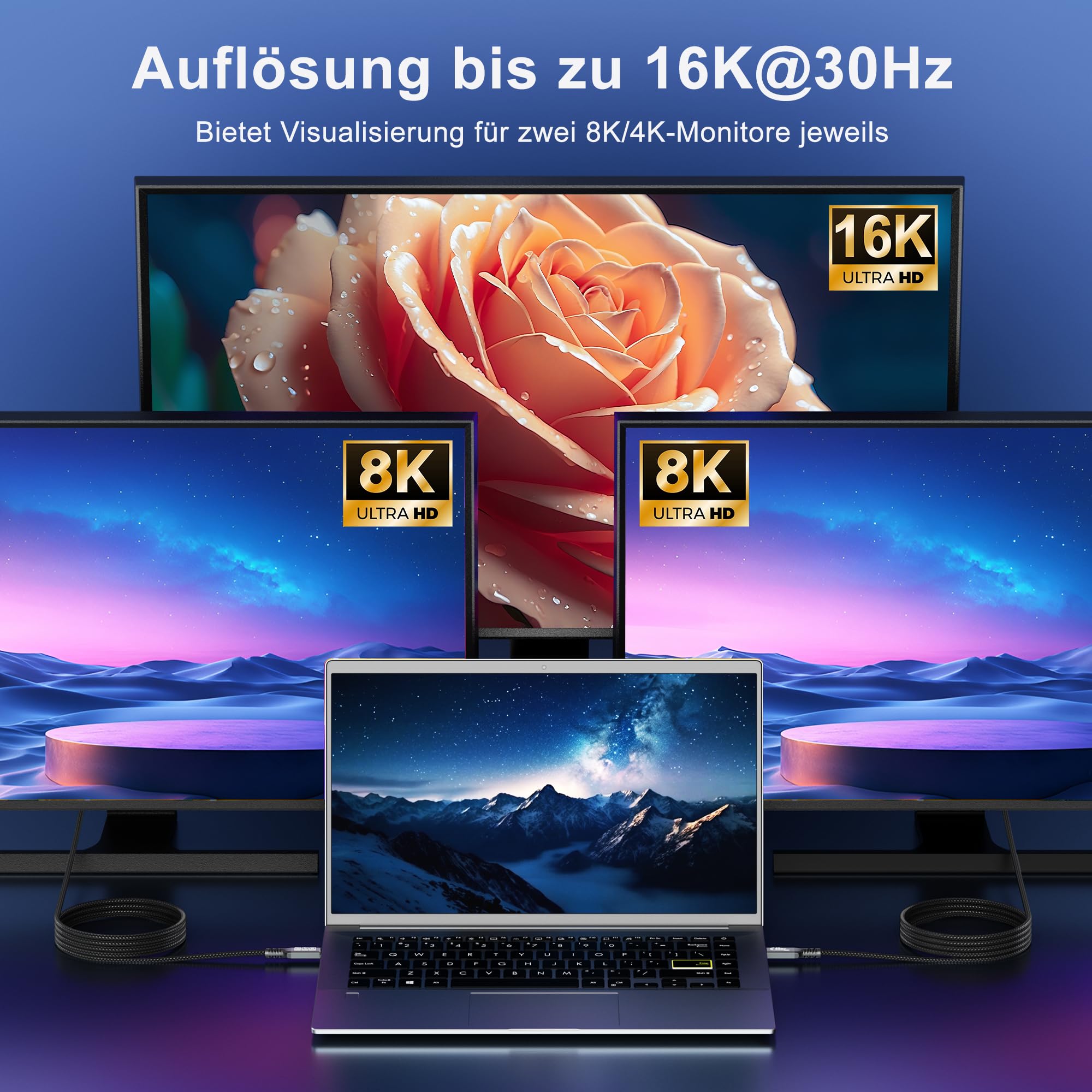 CAKOBLE thunderbolt 4 kabel 3m,16K@30Hz/8K@60Hz/4K@144Hz Video, 40Gbps datenkabel, 240W Schnellladung,USB 4 Kabel für Thunderbolt 5 Geräte,MacBook,Monitor, display,SSD,eGPU- Abriebfest & Stabil