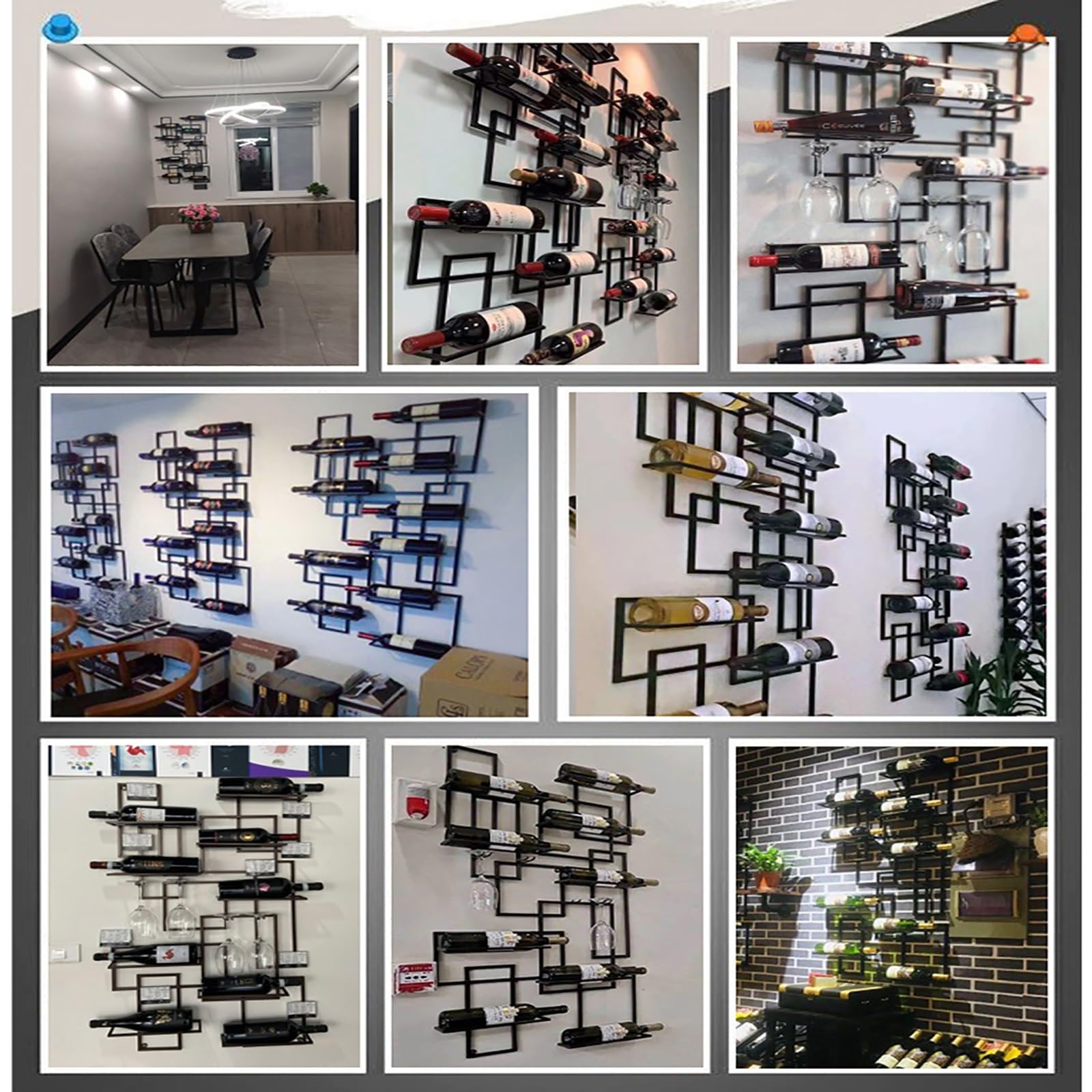 Porte-bouteilles mural en métal pour la maison, le bar, la salle à manger, la cuisine - Multifonction