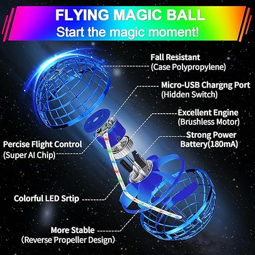 Miniatura 24 de Juguete de bola de orbe volador, paracaídas con luz LED, mini bola mágica controlada a mano, boomerang de globo cósmico, regalo de cumpleaños