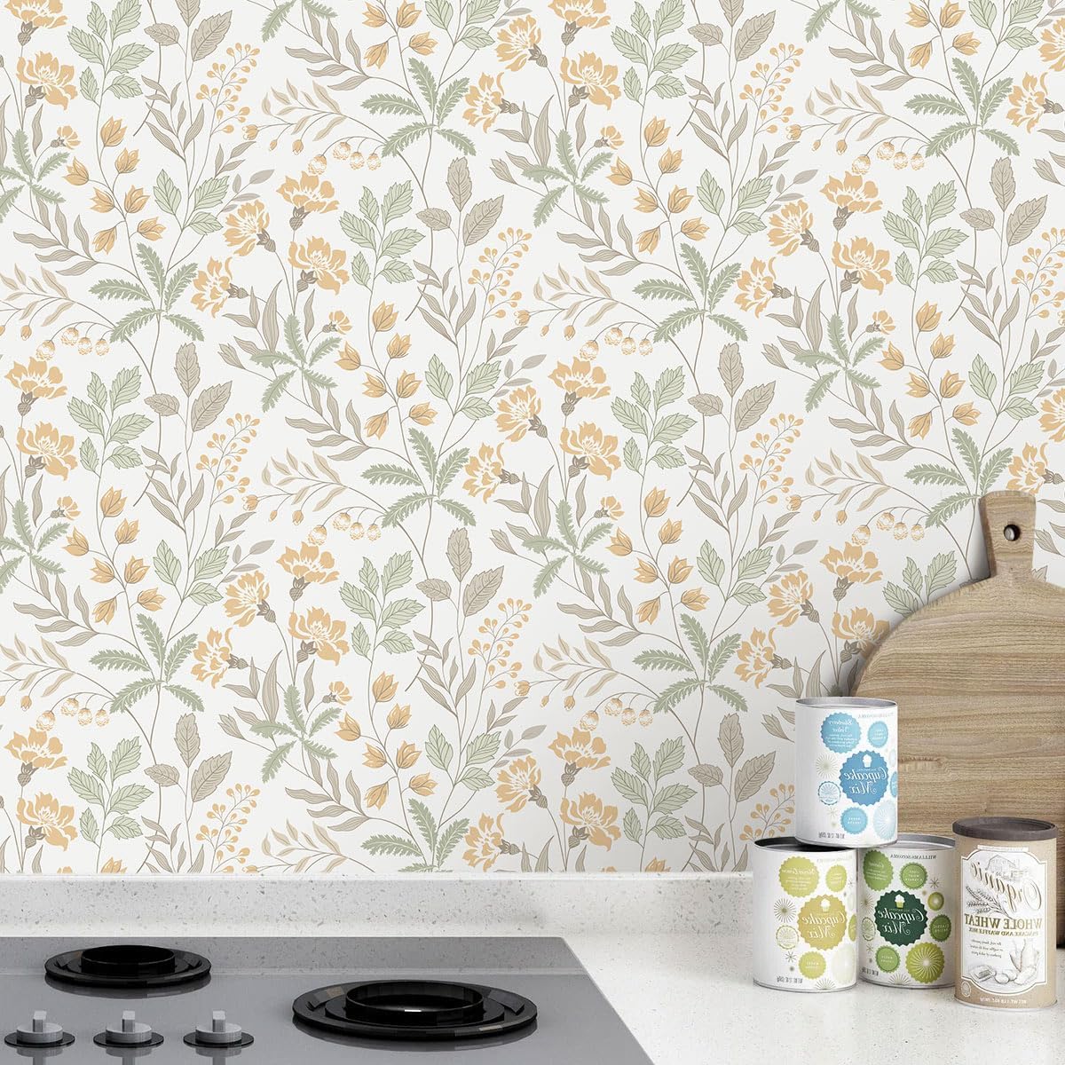 Rugreat Modern Floral Wallpaper Peel and Stick Boho Leaf Flower Contact Paper for Cabinets Self Adhesive Removable Wallpaper for Bathroom Waterproof Botanical Contact Paper Colorful 393inL 17.3inW