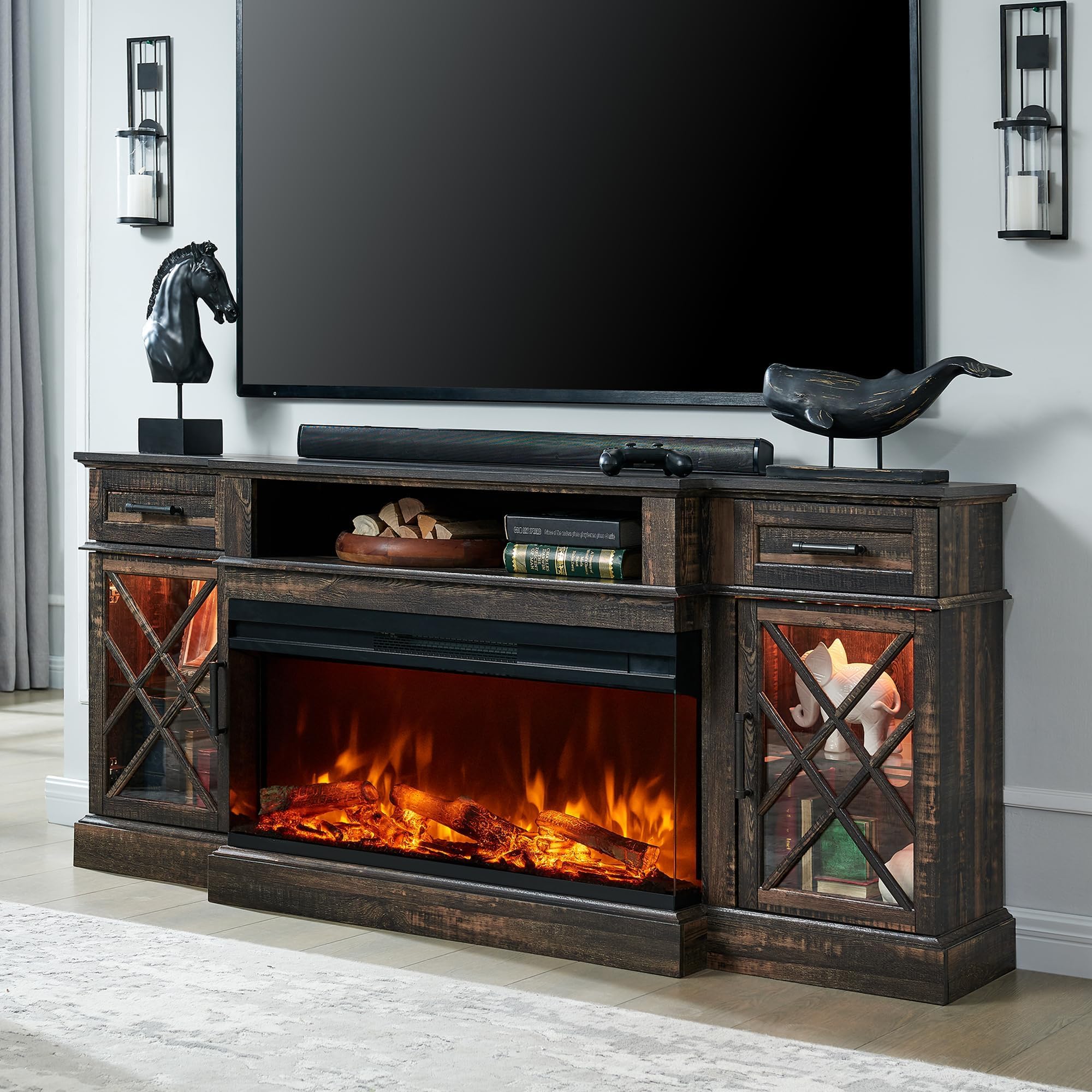 Berkeley 76in Infrared Electric Fireplace TV Stand in