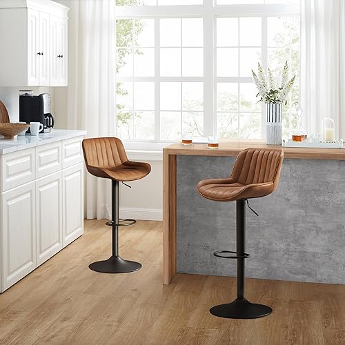 Miniatura 5 de Zouron Juego de 2 taburetes de bar giratorios, taburetes de bar ajustables de altura de mostrador con respaldo alto, taburetes de bar de piel