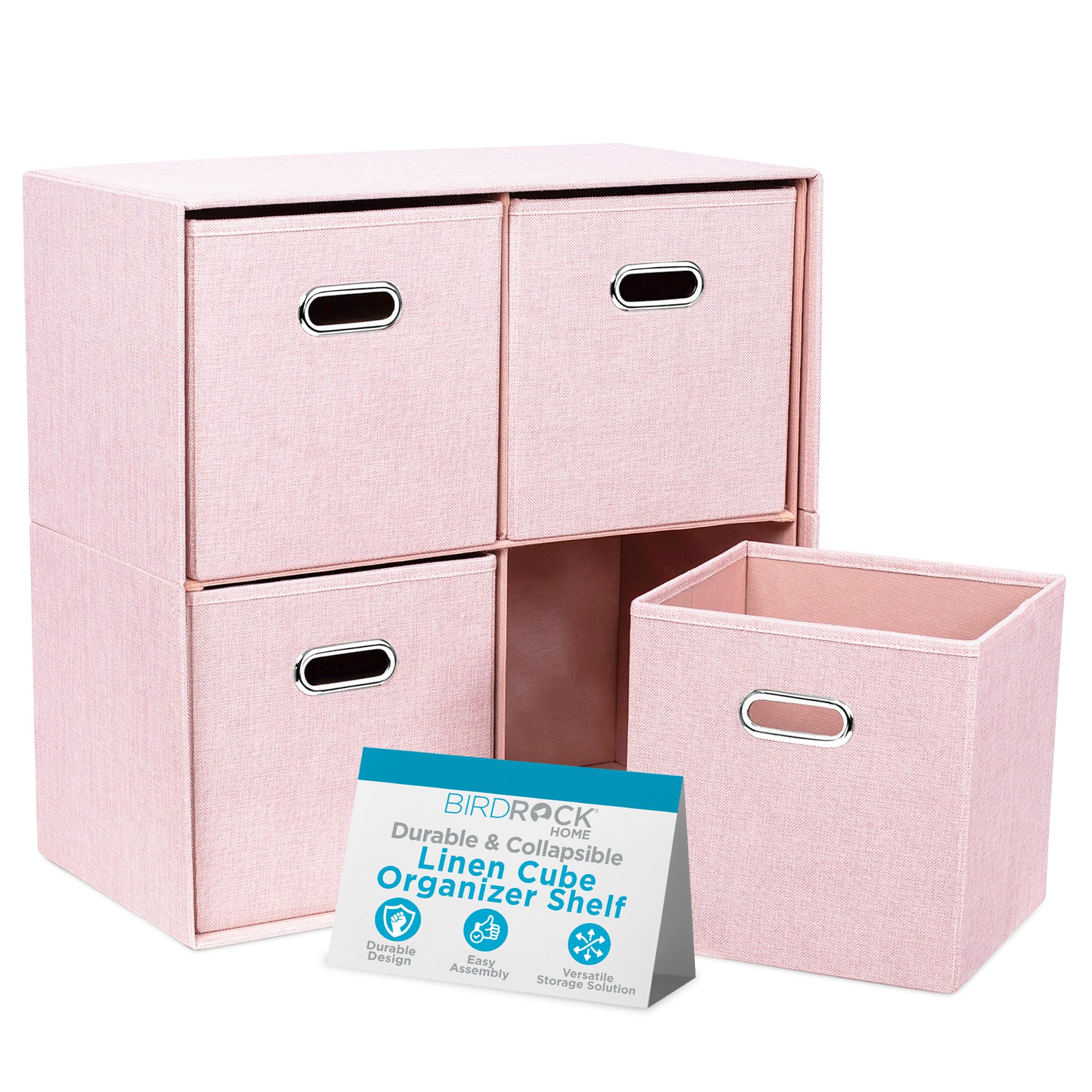 Mxfurhawa リネンキューブオーガナイザーシェルフ 4つの収納箱付き