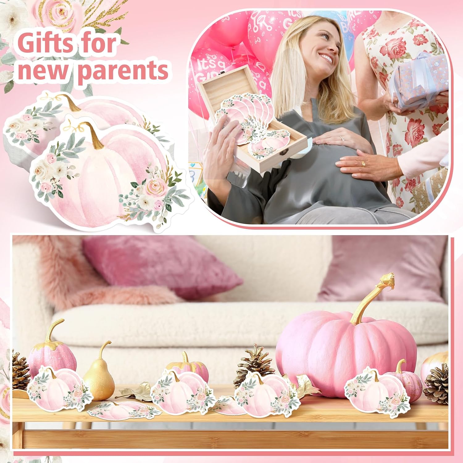Colarr 60 Pcs Fall Pink Pumpkin Baby Shower Games Guess How Many Game Cards
