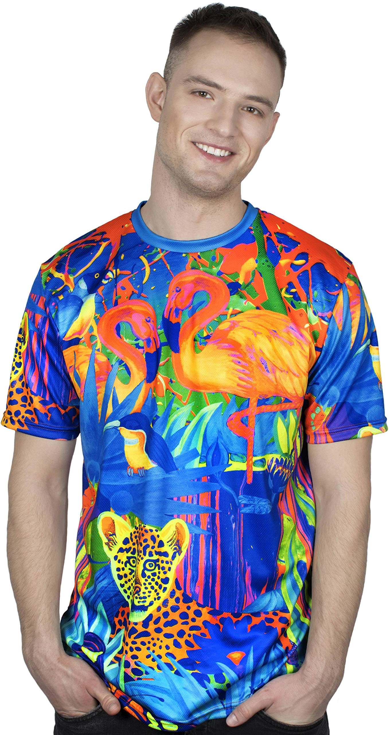 Ultraviolet Fluorescent Handmade Art Neon Blacklight UV Reactive Print Girl Boy Women Party Festival Unisex Men T-Shirt