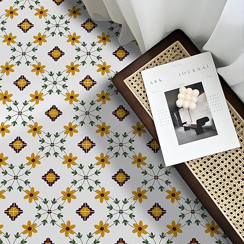Alwayspon Suelo de vinilo, diseño retro de flores naranjas autoadhesivas para azulejos de suelo de transferencia para baño, cocina, salpicaduras,
