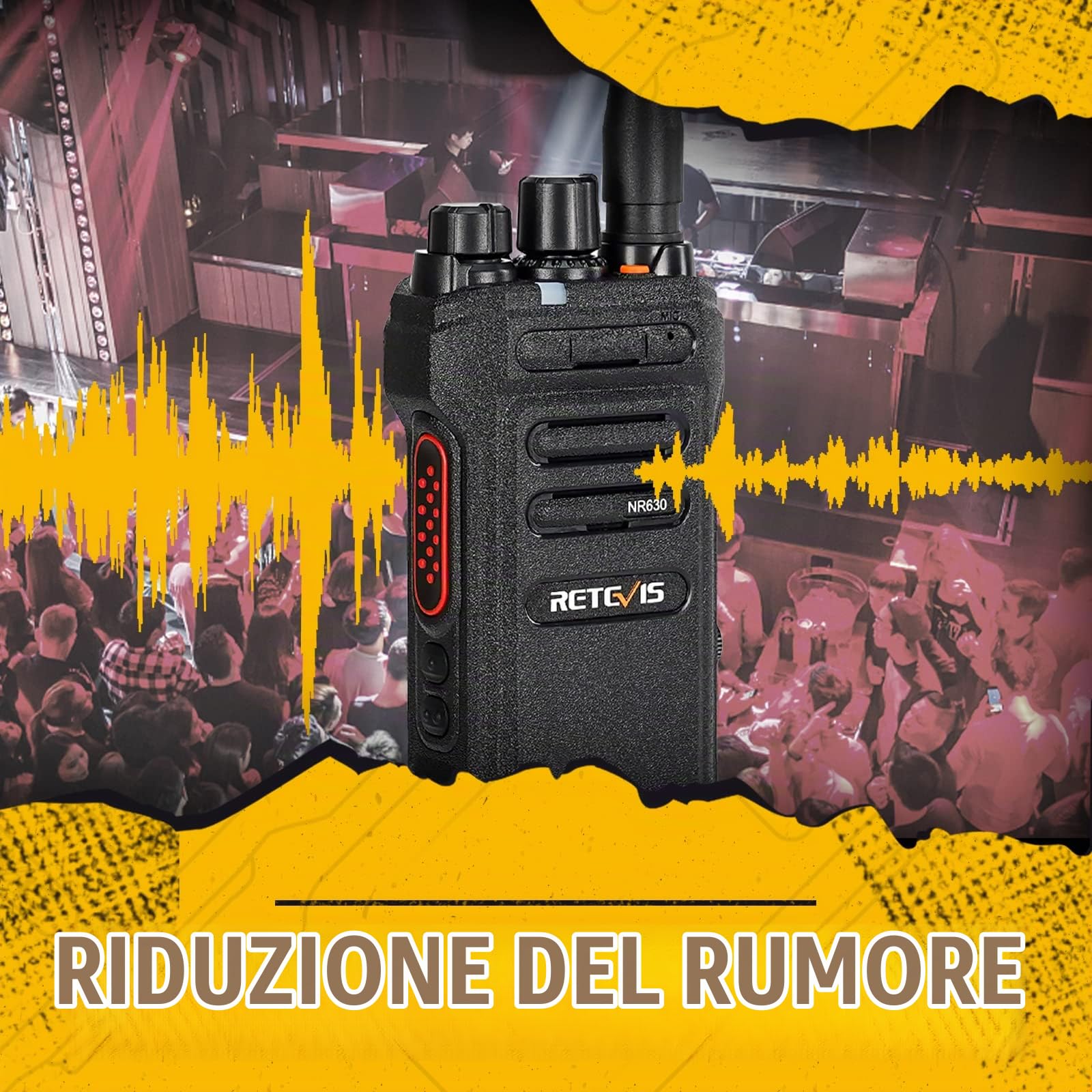 Retevis NR630 Walkie Talkie Professionali, Ricetrasmittenti a Lungo Raggio,Chip di riduzione del rumore, IP67 Impermeabile, 2800 mAh, Radio con Auricolare per Bar, Ristorante (2 Pezzi, Nero)
