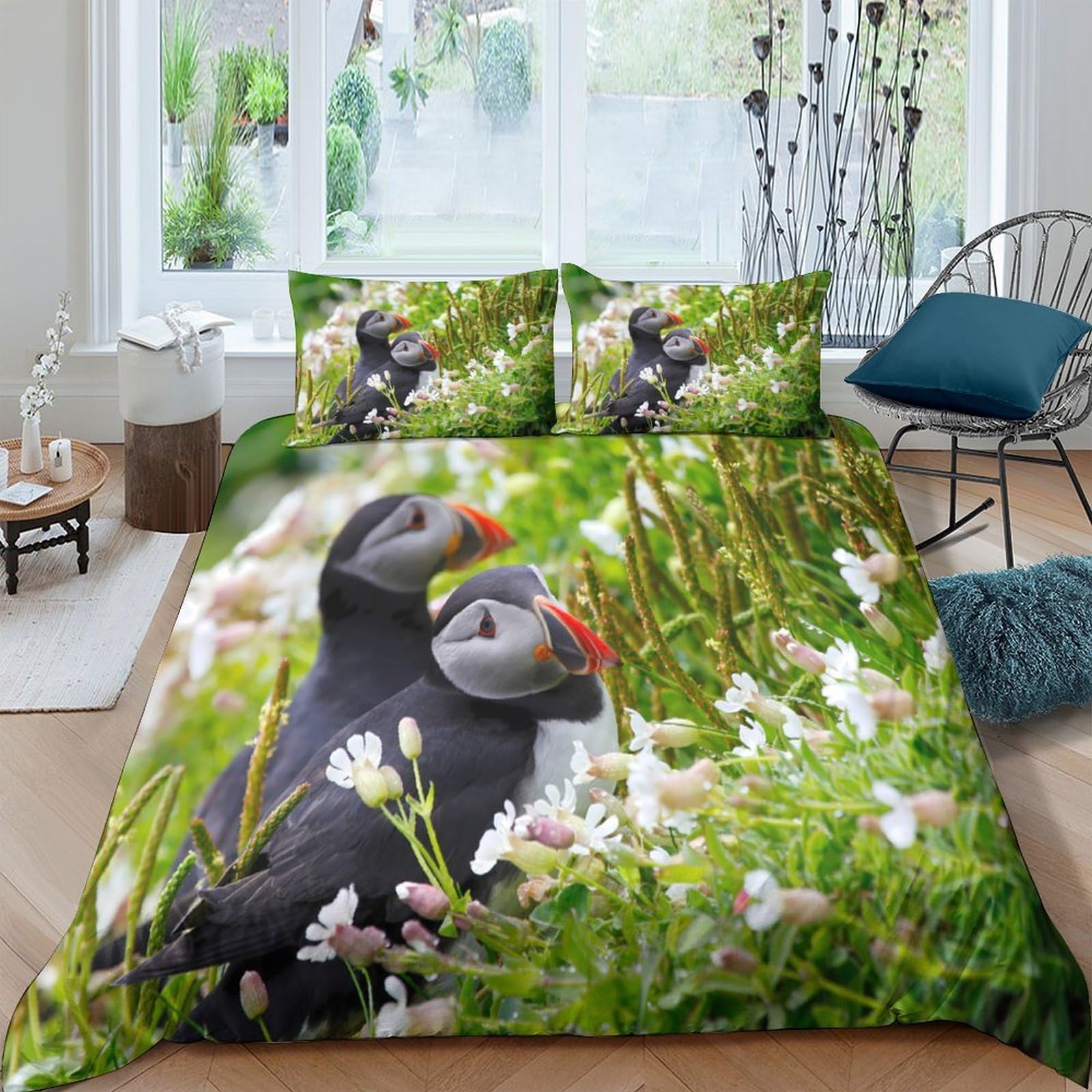Ctjqhvkz Style-7 3D Printed Puffin Meadow Fitted Sheet Microfiber Soft Breathable Spring Flowers Mattress Cover For Bedroom Guest Room Decor Single（135X200cm）