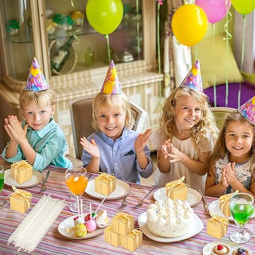 Miniatura 7 de Hooqict Paquete de 100 cajas de regalo de fiesta, cajas de regalo doradas de 2 x 2 x 2 pulgadas, cajas de regalo pequeñas de cartón con tapas y