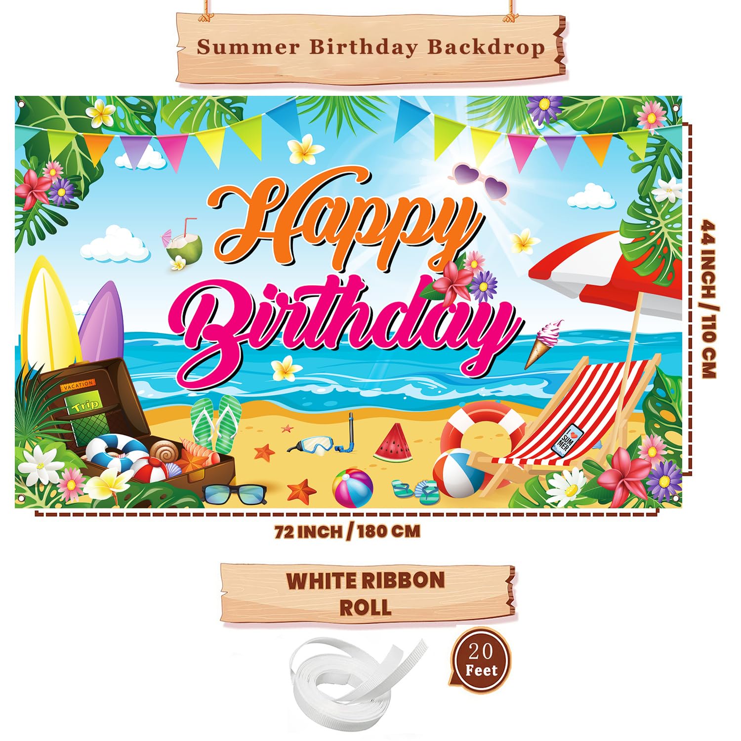 Decoración de fiesta de cumpleaños de verano, pancarta de gran tamaño para fiesta de verano en la playa, suministros de decoración de fiesta de verano, 71 x 43 pulgadas
