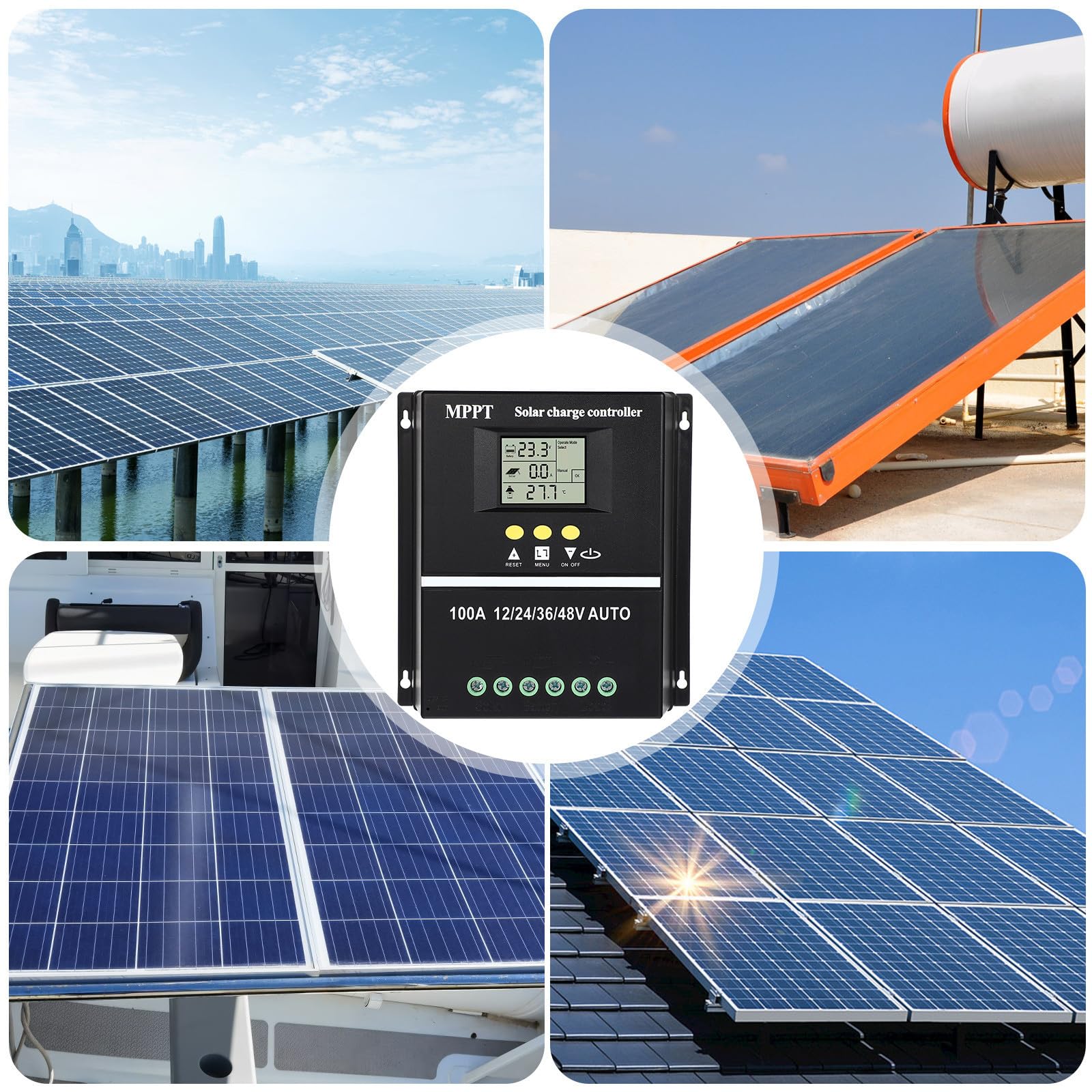 Controlador de Carga Solar Negro 100a Mppt 12v 24v 36v 48v