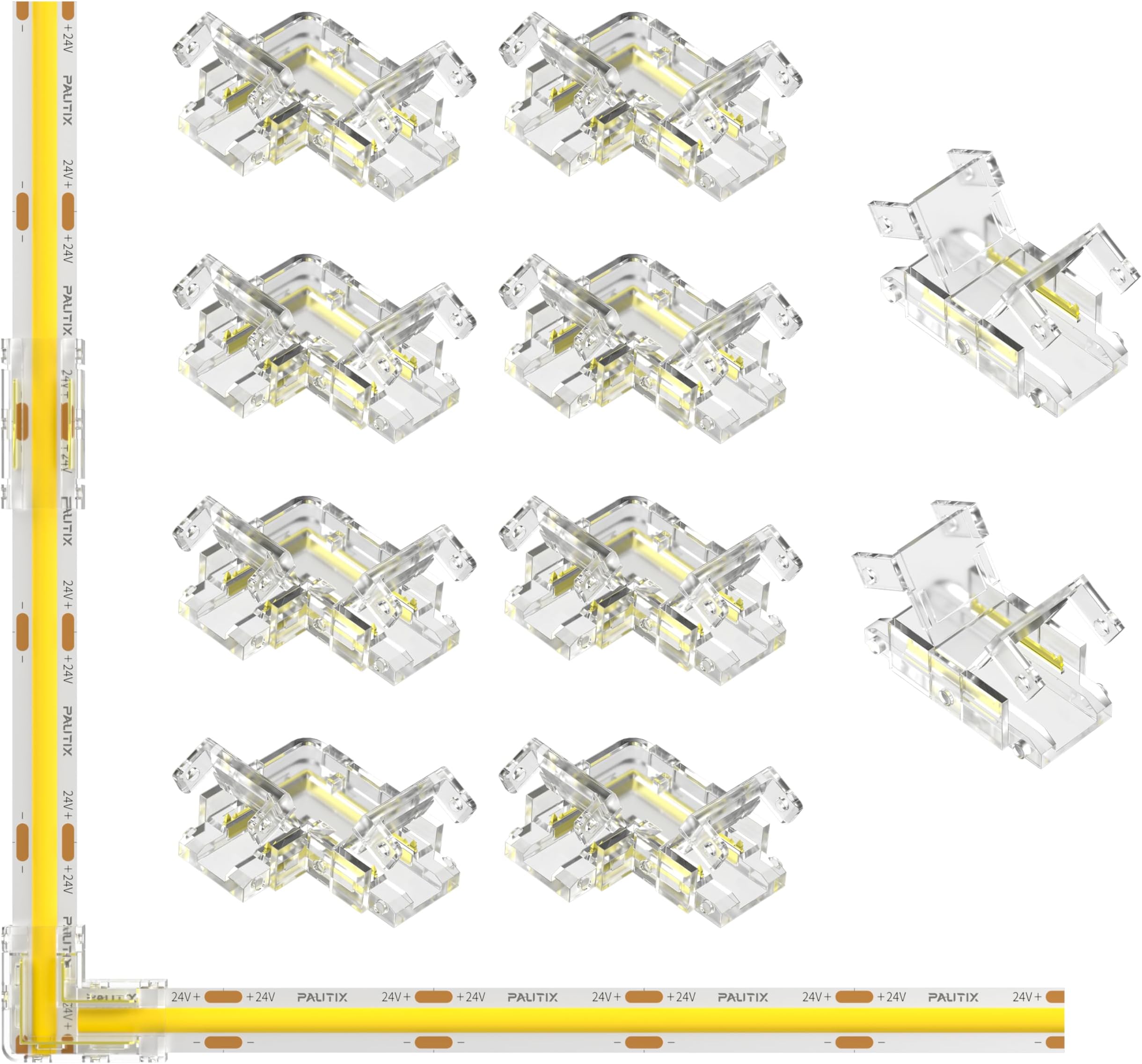 PAUTIX COB LED Strip Connector Set - 8 L Shape Corner and 2 Clear Center Connectors for 8mm Width 2Pin LED Strips (NOT for 5mm & 10mm Tape Lights)
