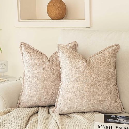 WACOMECO Juego de 2 fundas de cojín de felpilla neutra, con textura suave, decorativas, para sofá, cama, decoración del hogar, 18 x 18 pulgadas,