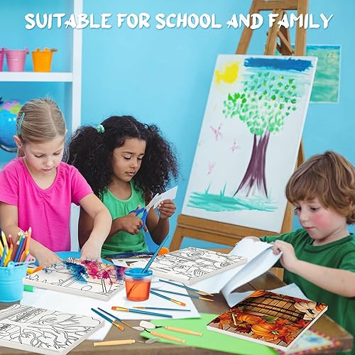 Miniatura 6 de Qeeenar Paquete de 12 suministros de pintura en lienzo prepintados que incluyen lienzos preimpresos, cubos para bolígrafos, pinceles, paletas,