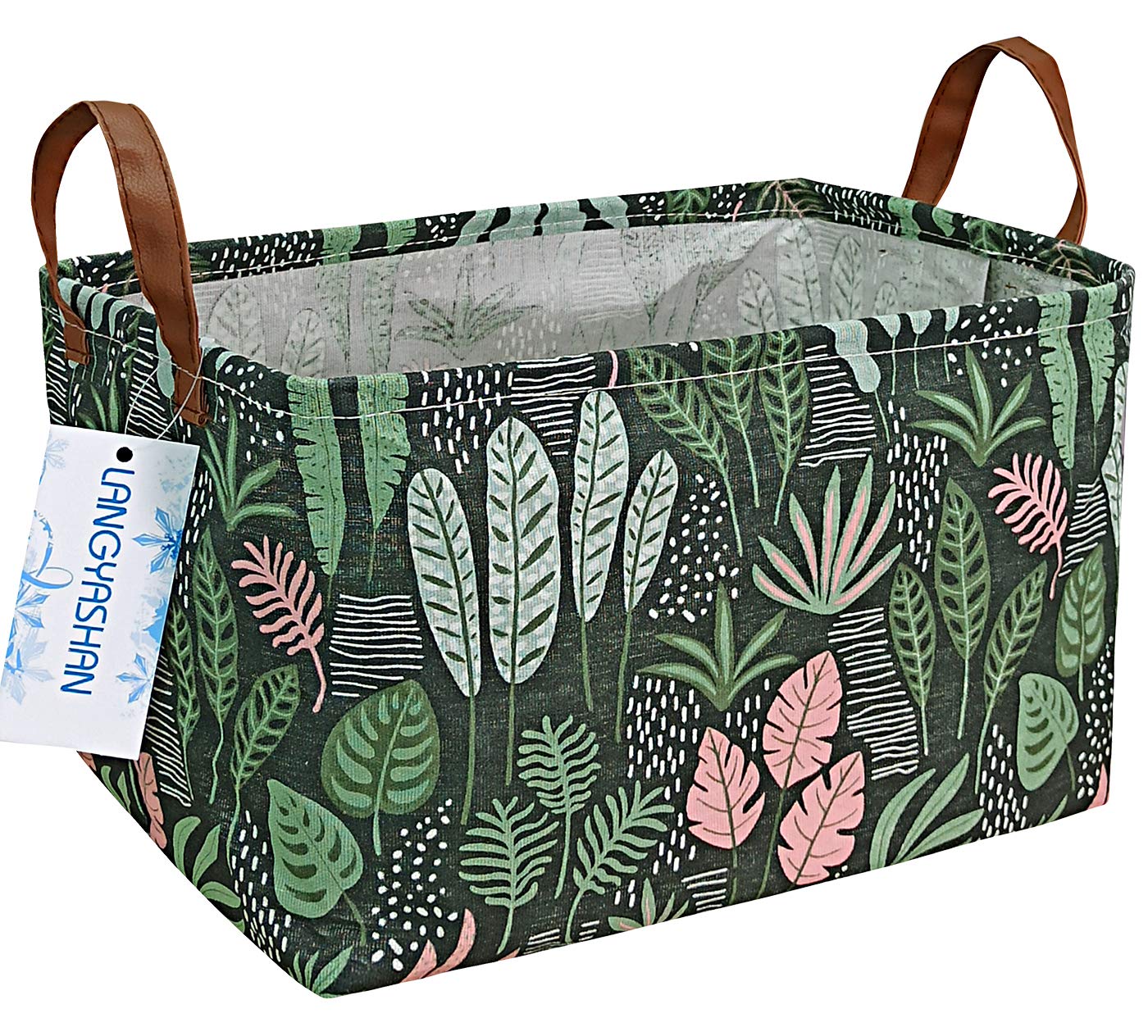 LANGYASHAN Rectangular Storage Bin Collapse Canvas Fabric Cartoon Storage Basket with Handles for Organizing Home Kitchen Boys and Girls Toys Office