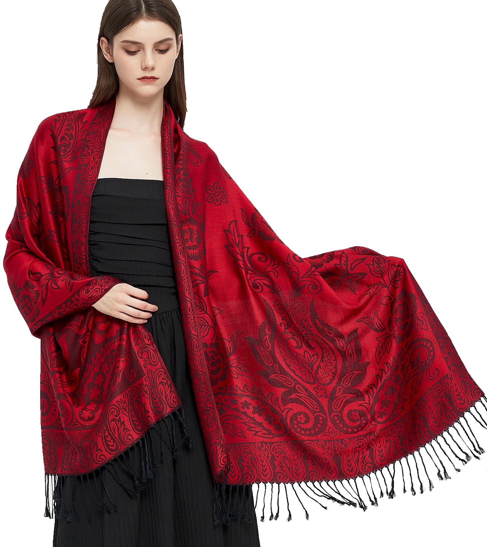 Pashmina Écharpe enveloppante avec cachemire ethnique deux tons Jacquard pour femme