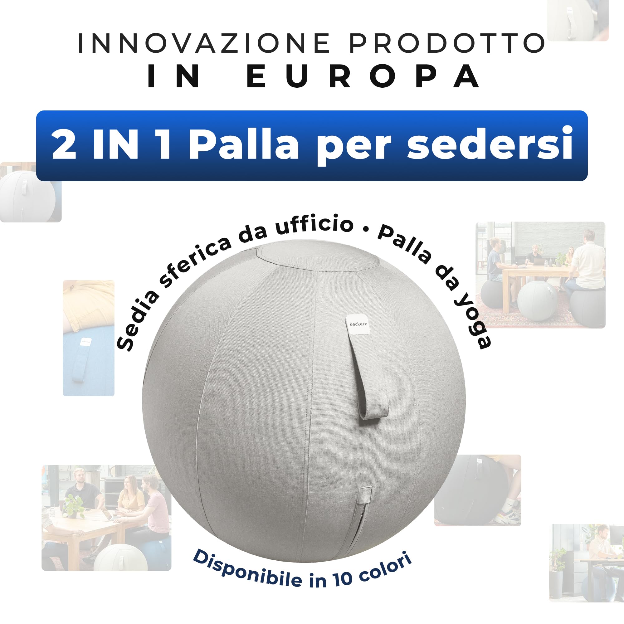 Backerz Seggiolino Palloncino 75 cm – Sfera interna in PVC resistente, fodera in lino morbido lavabile – Sedia a palloncino ergonomica Ufficio & Yoga, per buona postura – Grigio chiaro