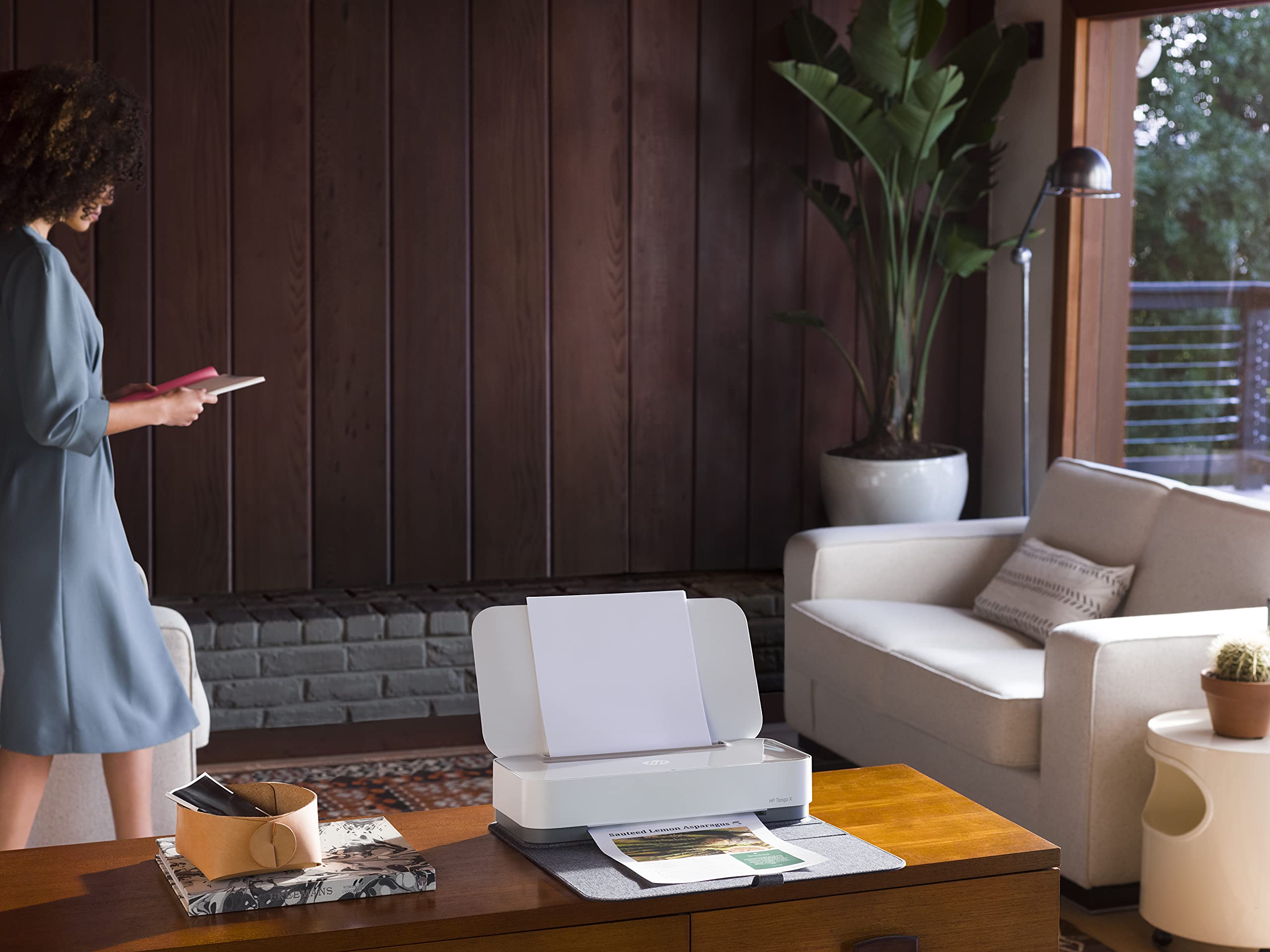 HP Tango X Smart Home Drucker (HP Instant Ink, WLAN, Bluetooth, integrierte Sprachsteuerung, graues Wrap Pad, mit 6 Monaten Instant Ink inklusive) weiß/grau
