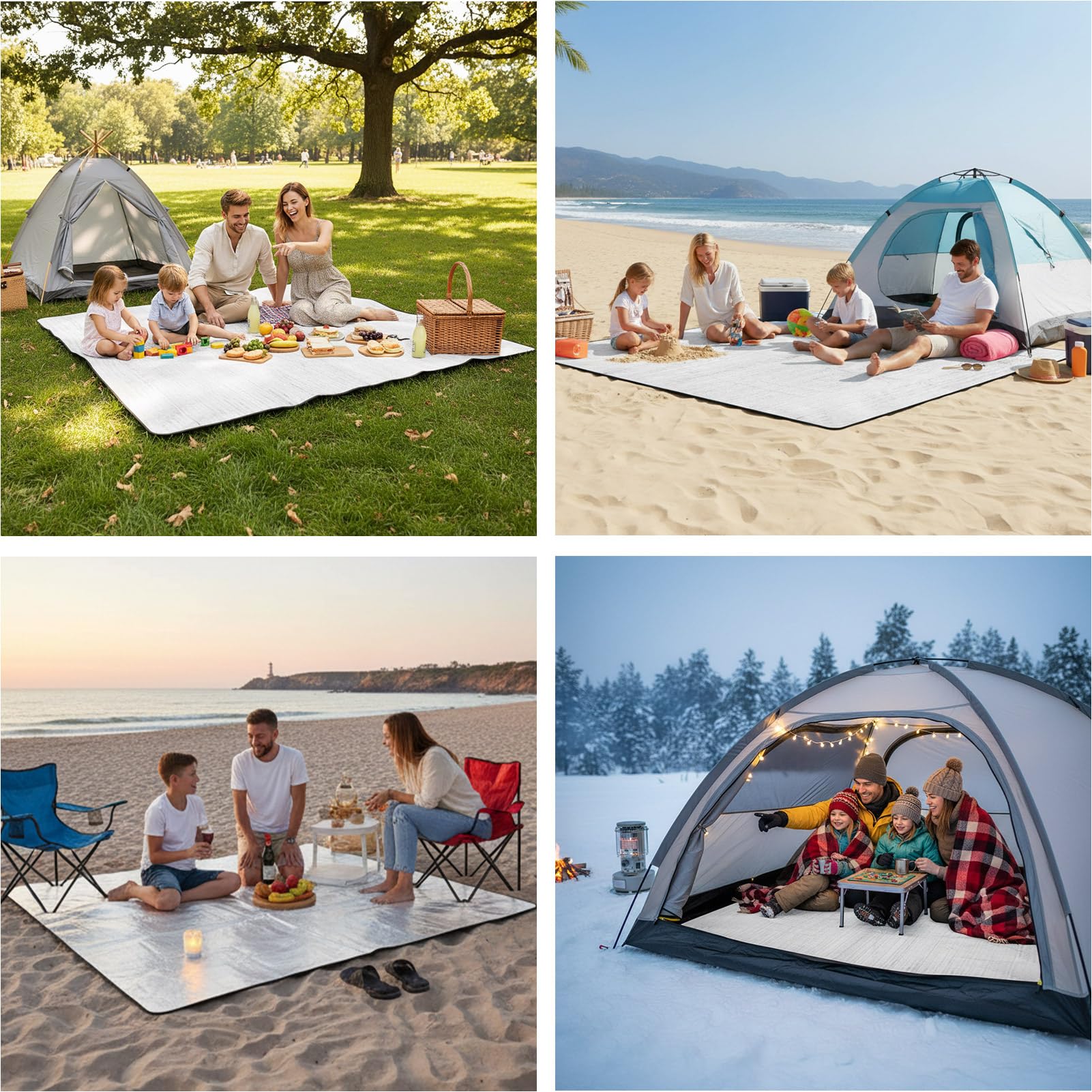 Tapis Isolant de Camping en Aluminium Pliable 200 x 200 cm Étanche Thermique Léger Anti-Humidité Matelas Portable pour Extérieur Tente Randonnée Voyage Pique-Nique