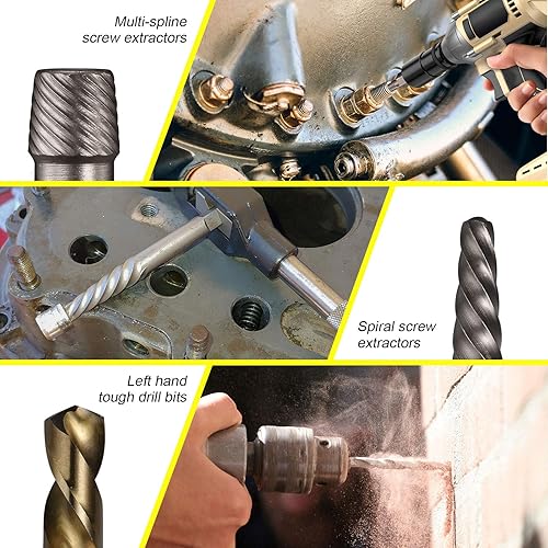 Miniatura 4 de Topec Juego de 35 extractores de tornillos y brocas para mano izquierda, juego de extractores de tornillos fáciles de sacar con brocas inversas,