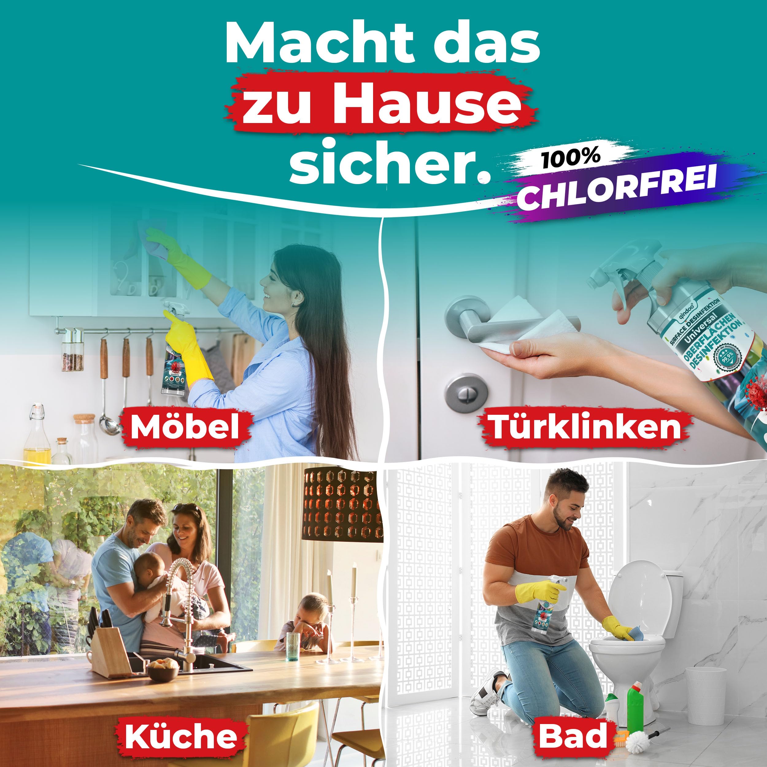 Schnelldesinfektion Spray Universal Flächen-Desinfektionsmittel für Flächen wirkt gegen Bakterien, Viren, Pilze, Keime Desinfektion von Oberflächen, 12L - 2x Sprüh