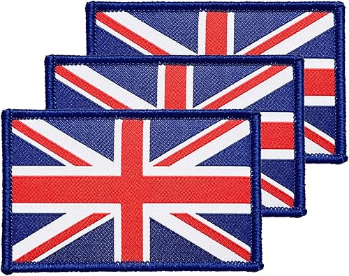 3 parches de bandera de Gran Bretaña de 2 x 3 pulgadas, lazo de gancho bordado táctico para brazaletes de bandera de país para mochila, sombrero,